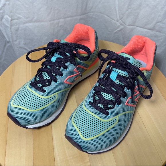 New Balance 574 Woven Teal Women’s Sneakers Shoes 5 35 Mint Green Fabric Neon - Picture 10 of 12